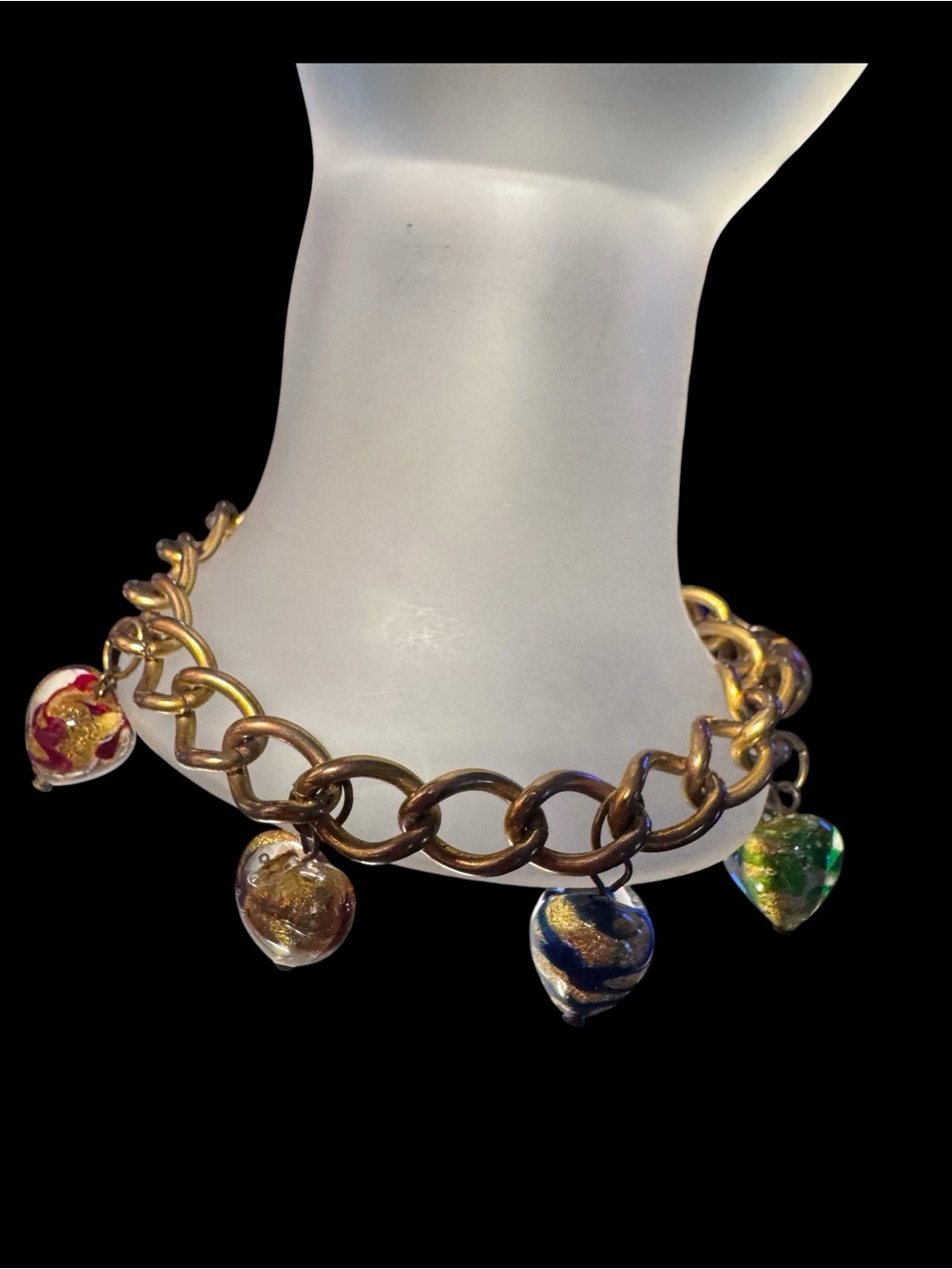vintage Italian chunky gold-tone links Murano glass bracelet